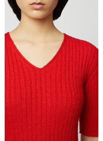 Boucle V-Neck Dress in Red