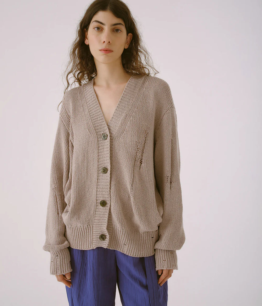 Drop Stitched Cardigan in Light Taupe